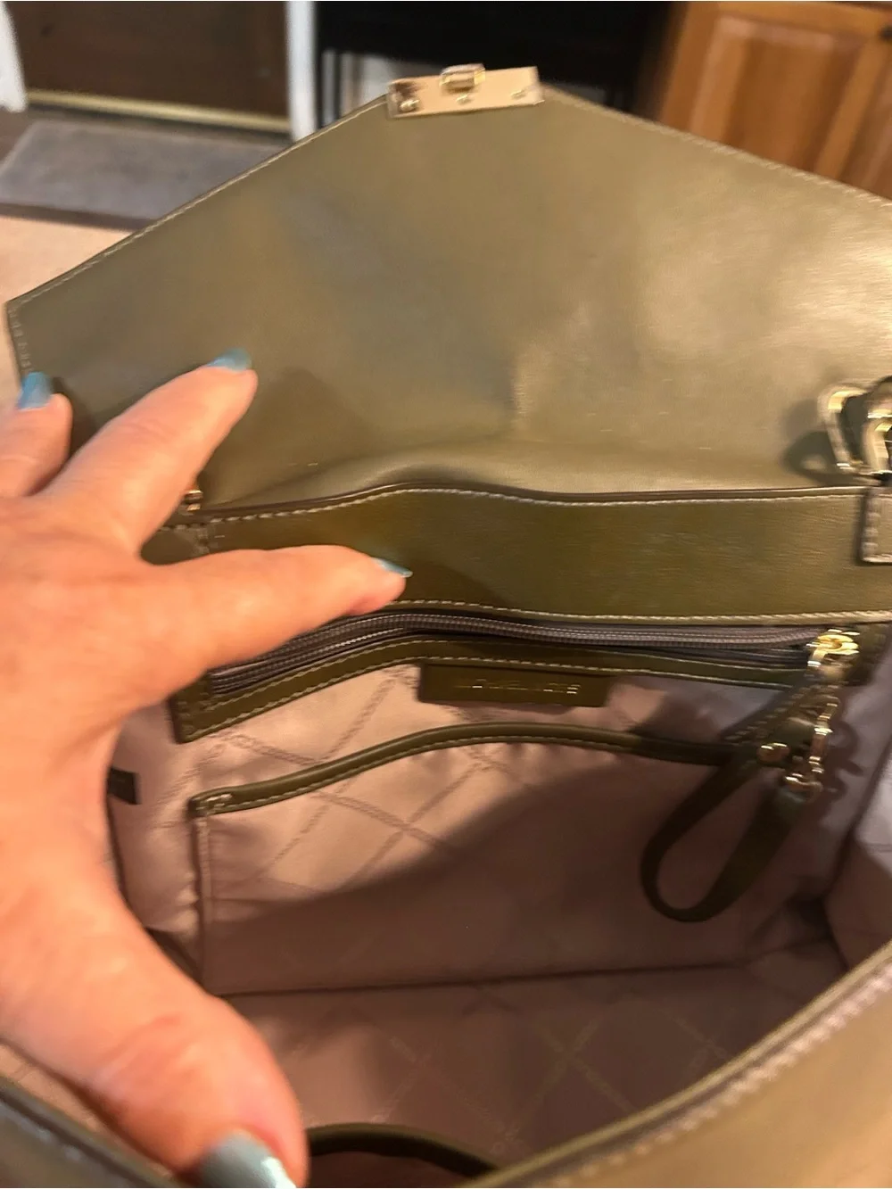 Michael Kors Olive Green Leather Satchel with Gold Tone Hardware